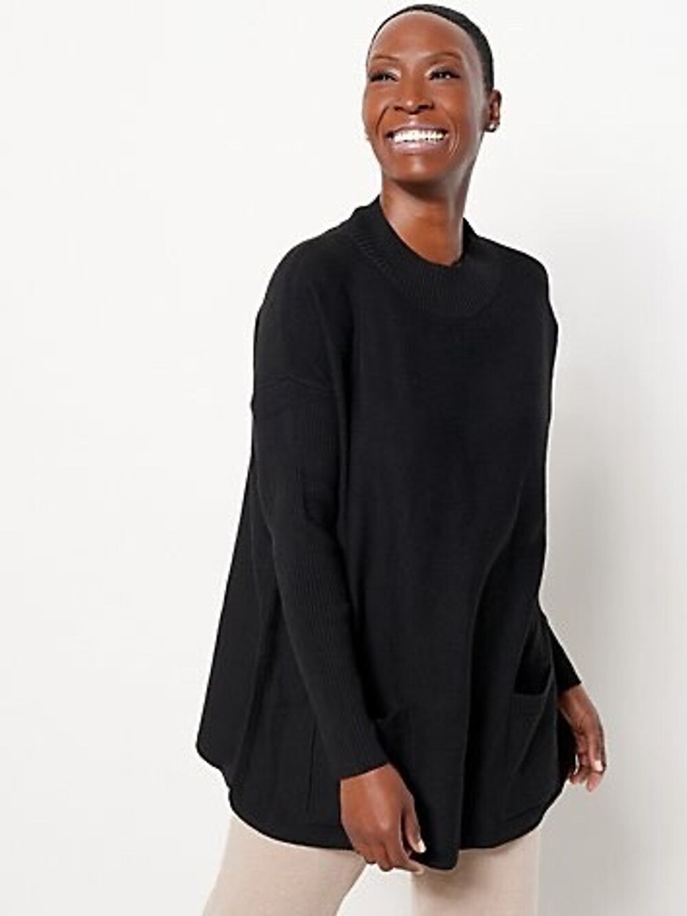 Modern Soul Comfort Yarn Mock Neck Sweater Pockets Cobblestone Women's M/L